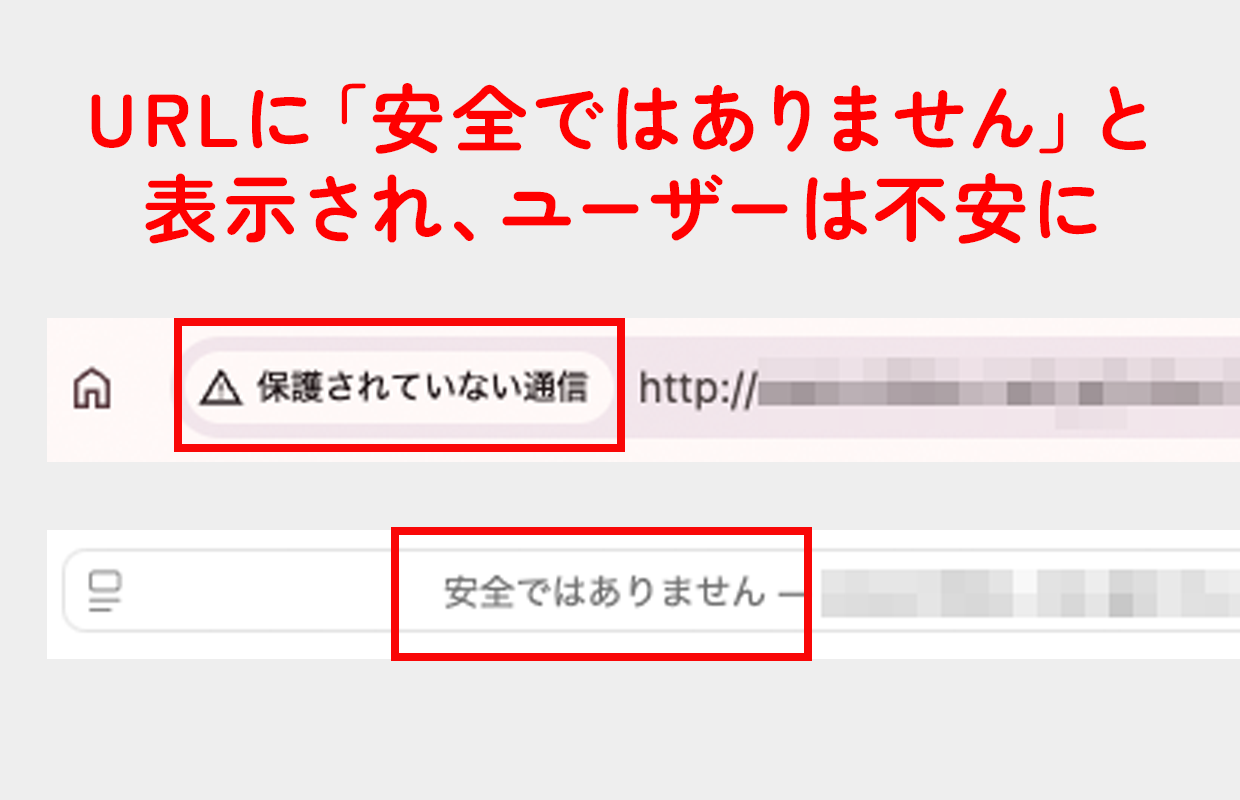 SSL未対応はブラウザのURLに安全ではないと表示されます